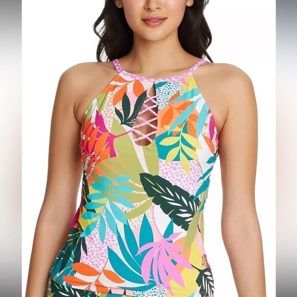 Bleu by Rod Beattie wild at Heart High-
Neck Tankini Top -Multi size 8 swimsuit - Picture 13 of 13